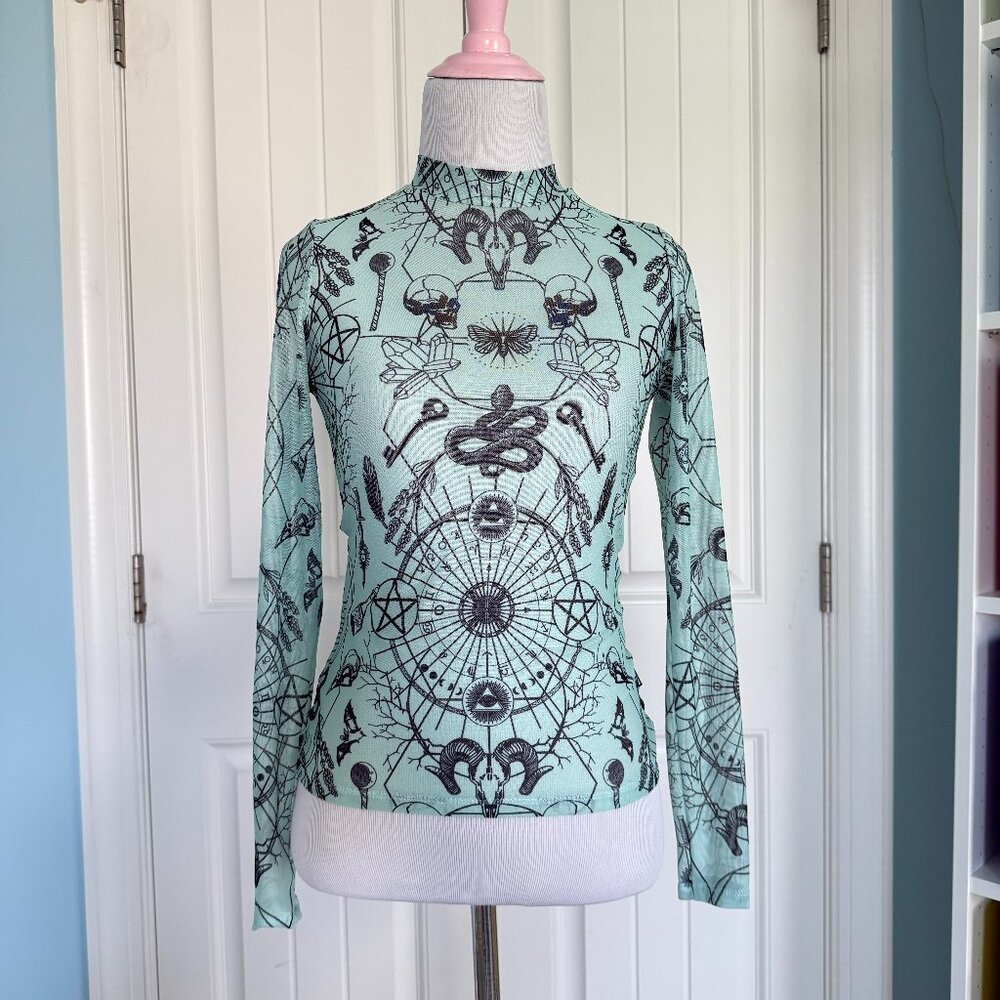 Blackmilk Mint Spellcraft Sheer Long Sleeve Top